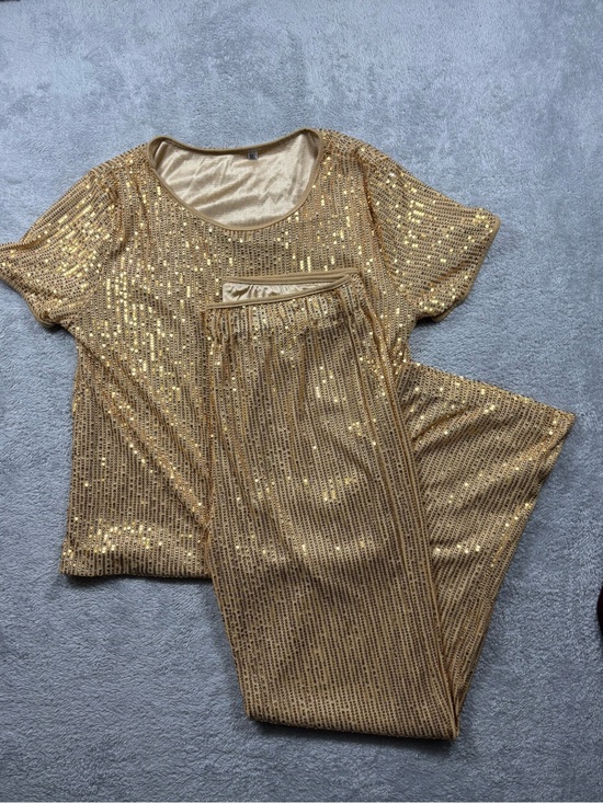 Pants - Gold sequin women’s top and pants set